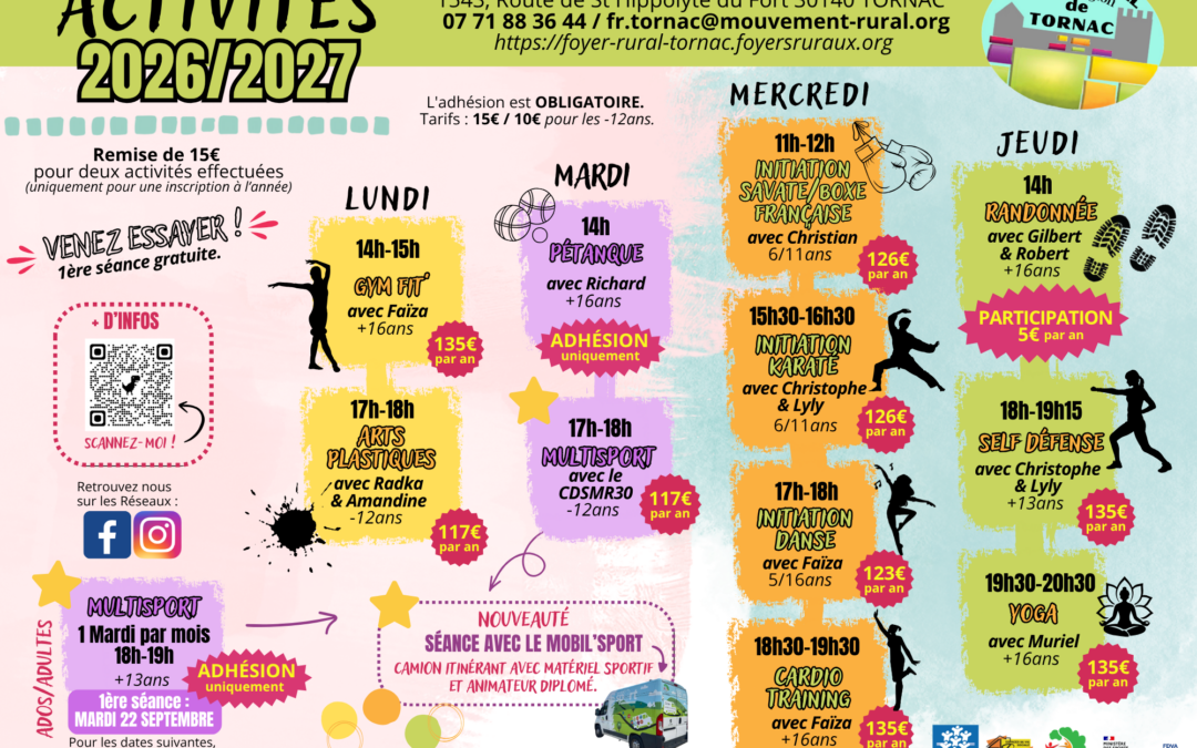 Activités – Saison 2026/2027.